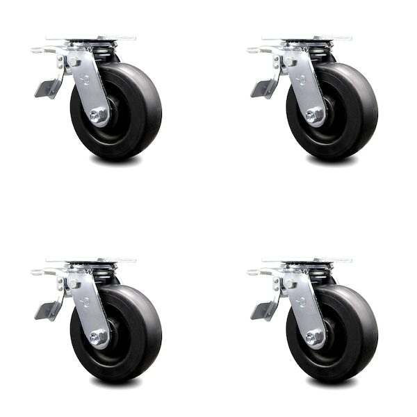 6 Inch Polyolefin Caster Set with Ball Bearings and Total Lock Brakes SCC